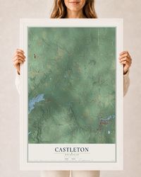Map of Castleton, Michigan, 24 x 36 inch print in a white wood frame