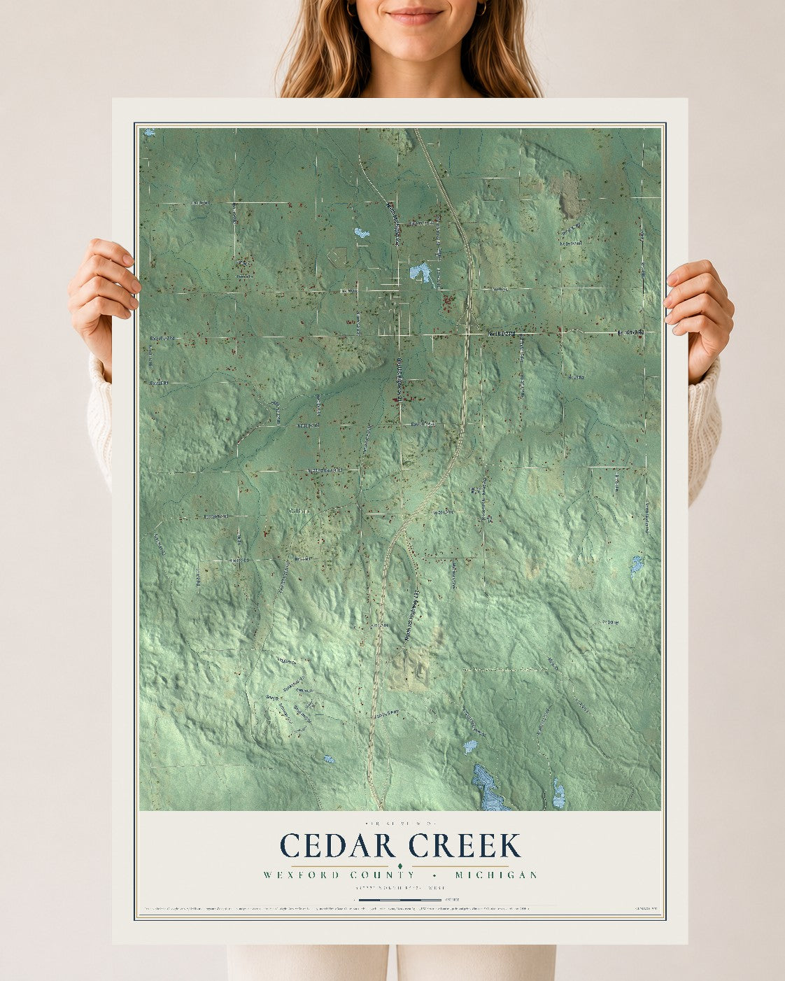 Map of Cedar Creek, Wexford County, Michigan, 24 x 36 inch unframed archival matte print