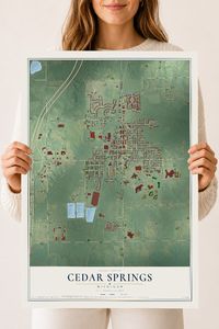 Map of Cedar Springs, Michigan, 18 x 24 inch unframed archival matte print