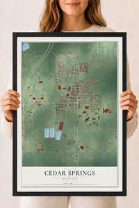 Map of Cedar Springs, Michigan, 18 x 24 inch print in a black wood frame