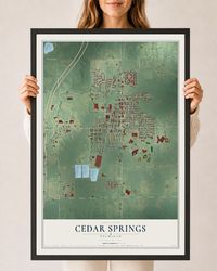 Map of Cedar Springs, Michigan, 24 x 36 inch print in a black wood frame