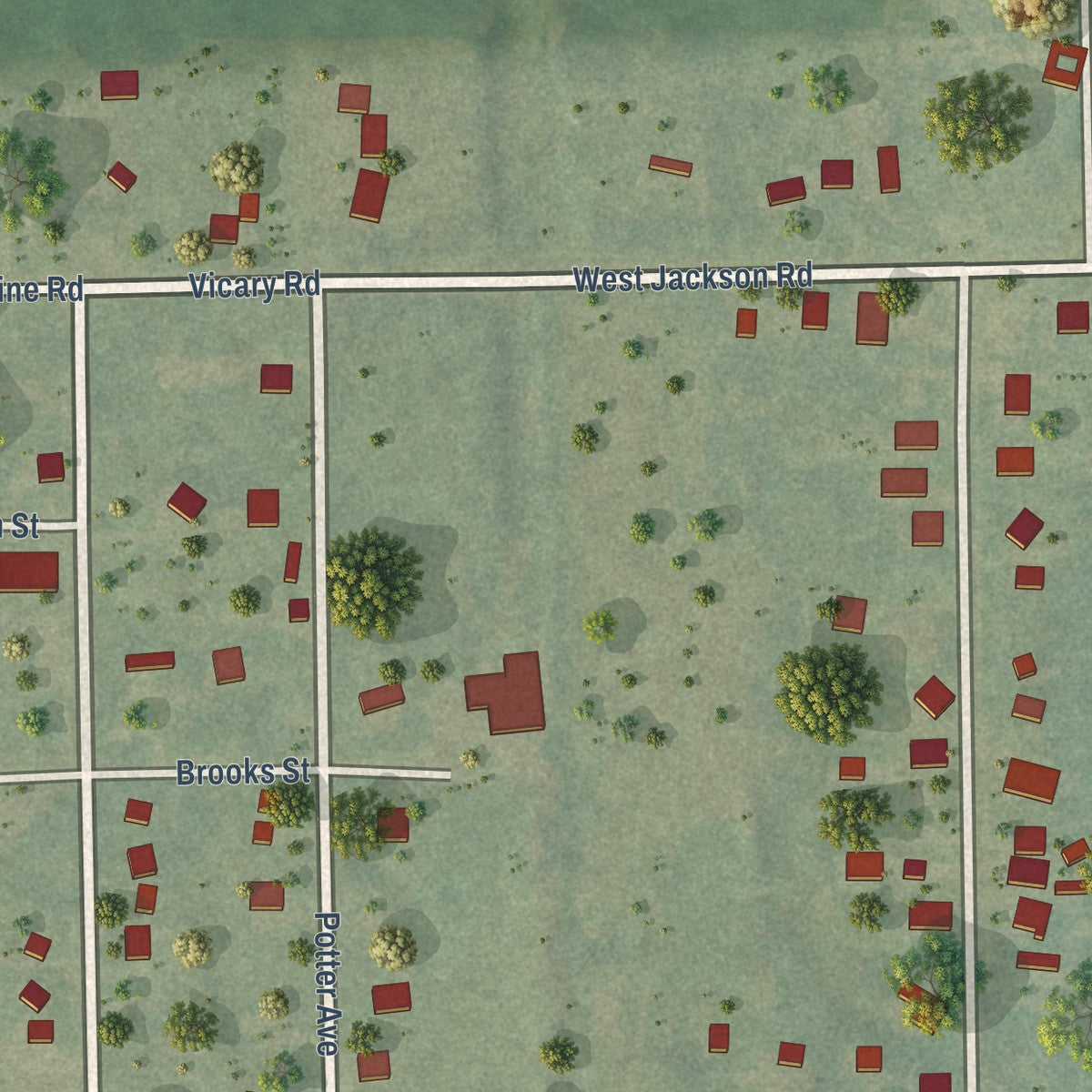 Second close-up of the map of Cement City, Michigan print showing more streets and buildings