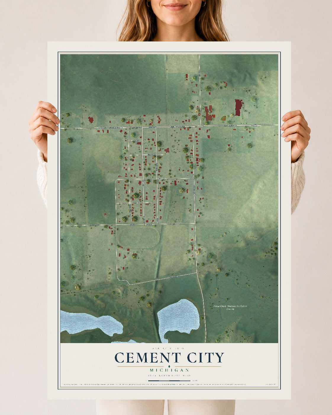 Map of Cement City, Michigan, 24 x 36 inch unframed archival matte print
