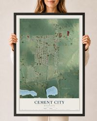 Map of Cement City, Michigan, 24 x 36 inch print in a black wood frame