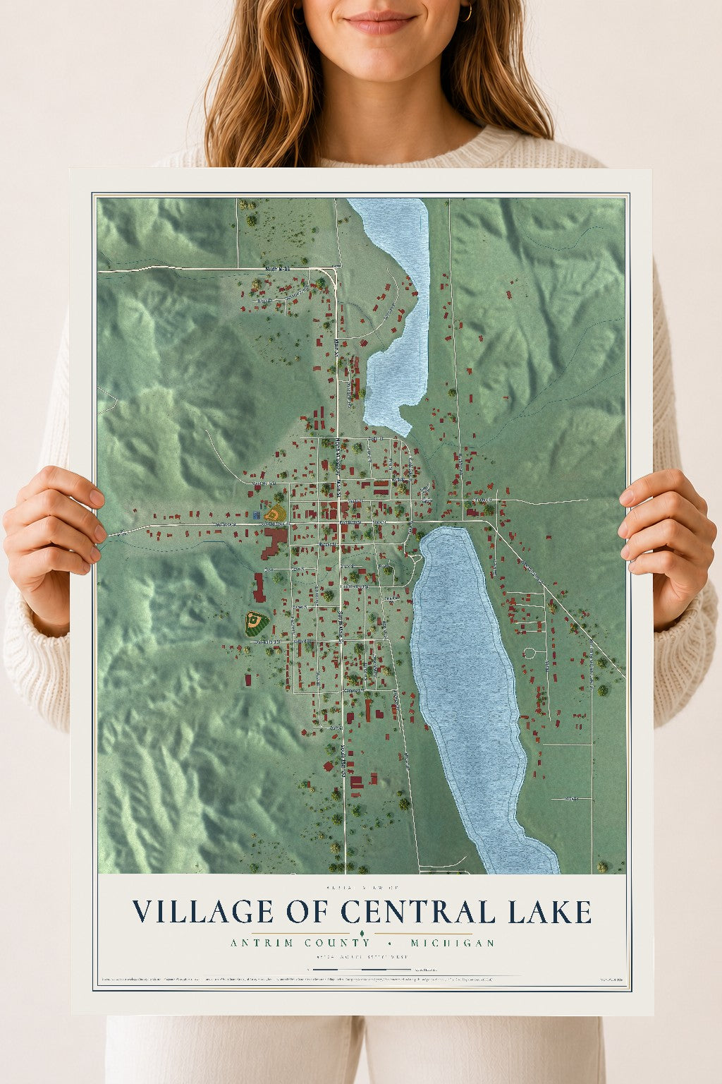 Map of Central Lake, Michigan, 18 x 24 inch unframed archival matte print