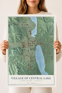 Map of Central Lake, Michigan, 18 x 24 inch unframed archival matte print