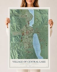 Map of Central Lake, Michigan, 24 x 36 inch unframed archival matte print