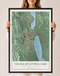 Map of Central Lake, Michigan, 24 x 36 inch print in a black wood frame
