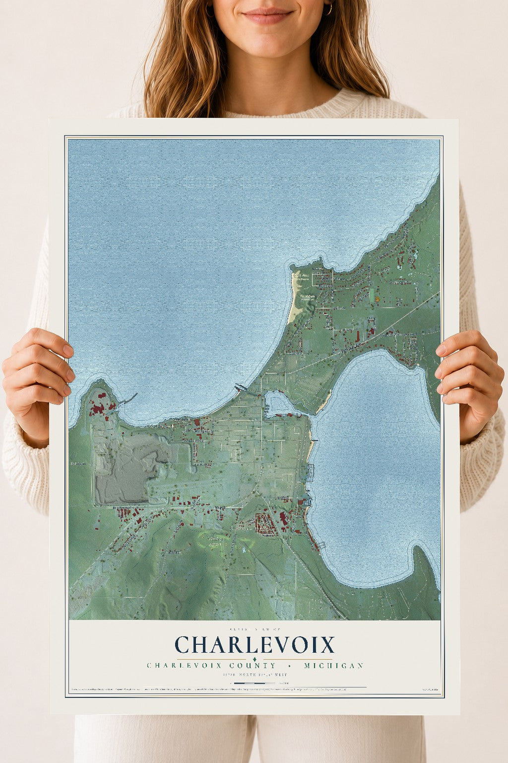 Map of Charlevoix, Charlevoix County, Michigan, 18 x 24 inch unframed archival matte print