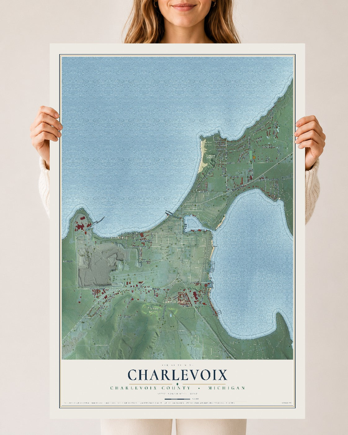 Map of Charlevoix, Charlevoix County, Michigan, 24 x 36 inch unframed archival matte print