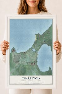 Map of Charlevoix, Charlevoix County, Michigan, 18 x 24 inch print in a white wood frame
