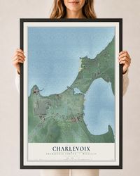 Map of Charlevoix, Charlevoix County, Michigan, 24 x 36 inch print in a black wood frame