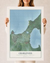 Map of Charlevoix, Charlevoix County, Michigan, 24 x 36 inch print in a white wood frame