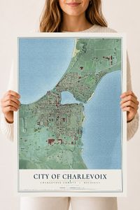 Map of Charlevoix, Michigan, 18 x 24 inch unframed archival matte print
