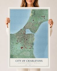 Map of Charlevoix, Michigan, 24 x 36 inch unframed archival matte print