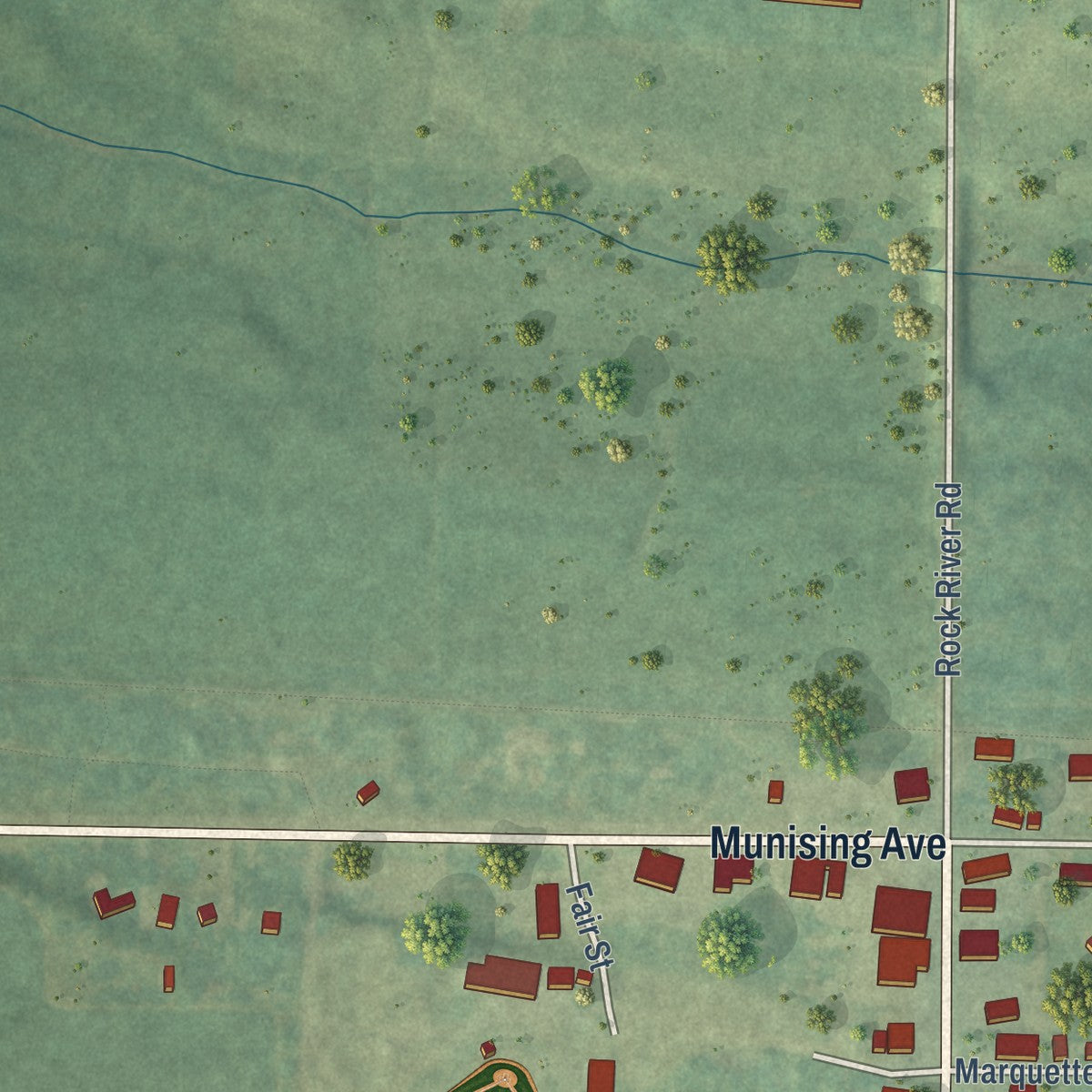 Second close-up of the map of Chatham, Michigan print showing more streets and buildings