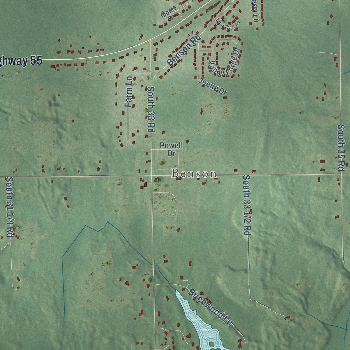 Second close-up of the map of Cherry Grove, Michigan print showing more streets and buildings