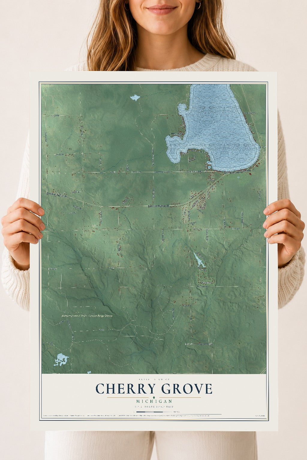 Map of Cherry Grove, Michigan, 18 x 24 inch unframed archival matte print