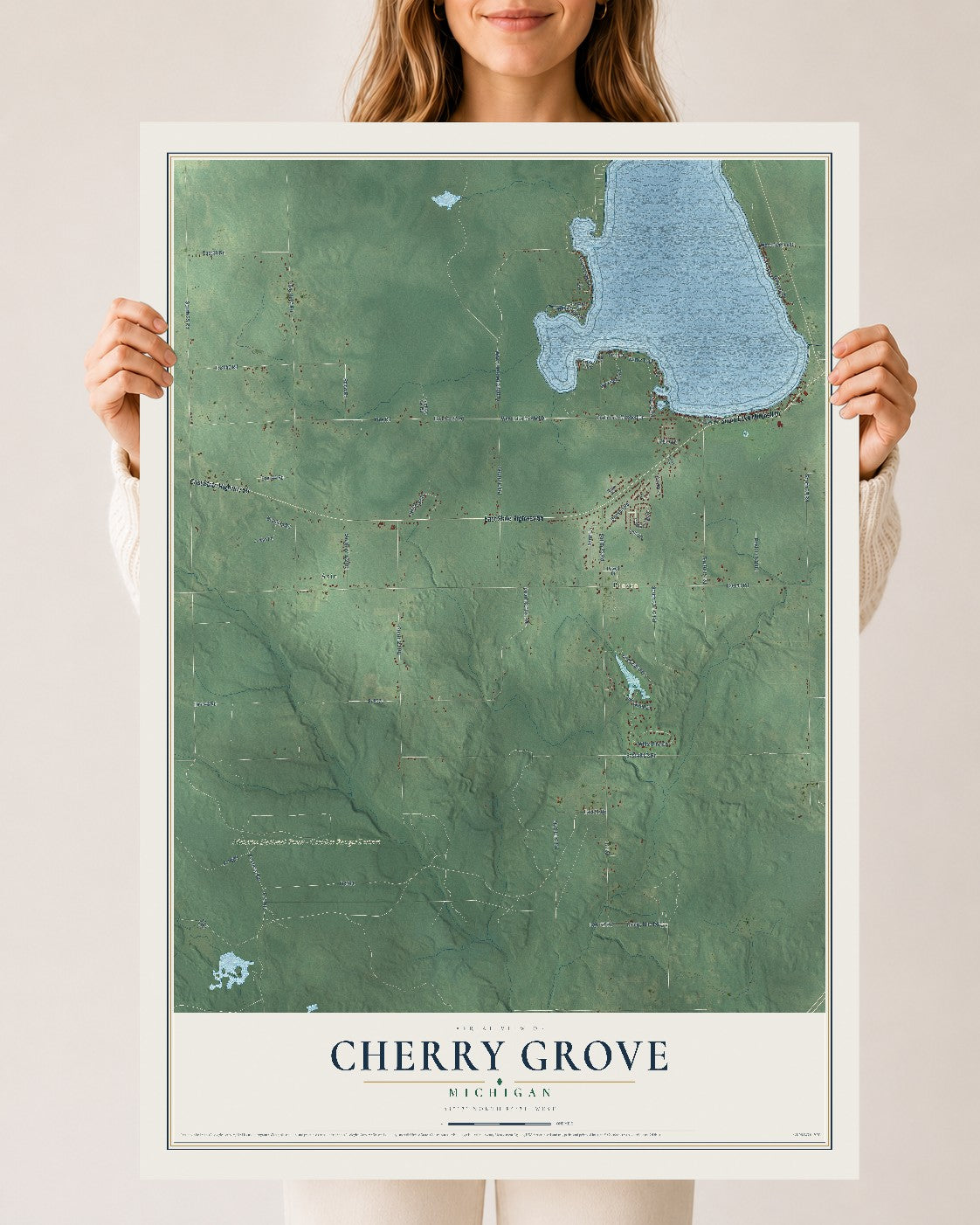 Map of Cherry Grove, Michigan, 24 x 36 inch unframed archival matte print