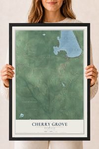 Map of Cherry Grove, Michigan, 18 x 24 inch print in a black wood frame