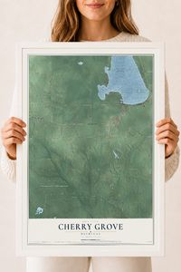 Map of Cherry Grove, Michigan, 18 x 24 inch print in a white wood frame