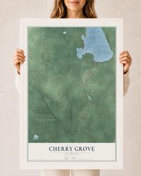 Map of Cherry Grove, Michigan, 24 x 36 inch print in a white wood frame