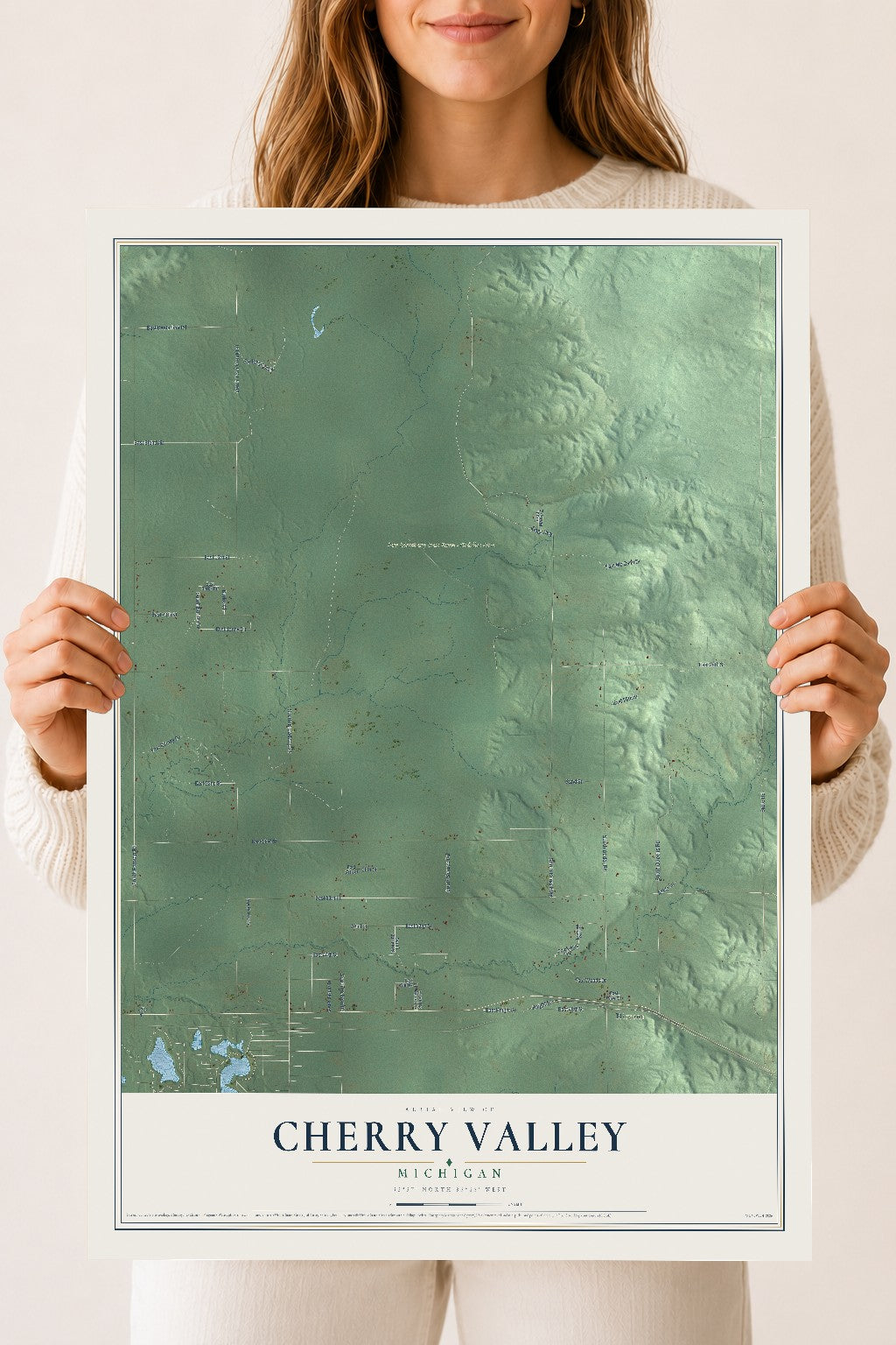 Map of Cherry Valley, Michigan, 18 x 24 inch unframed archival matte print