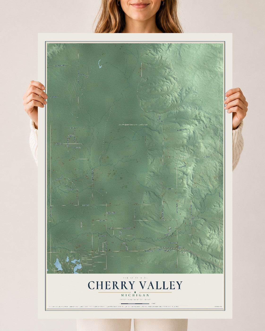 Map of Cherry Valley, Michigan, 24 x 36 inch unframed archival matte print