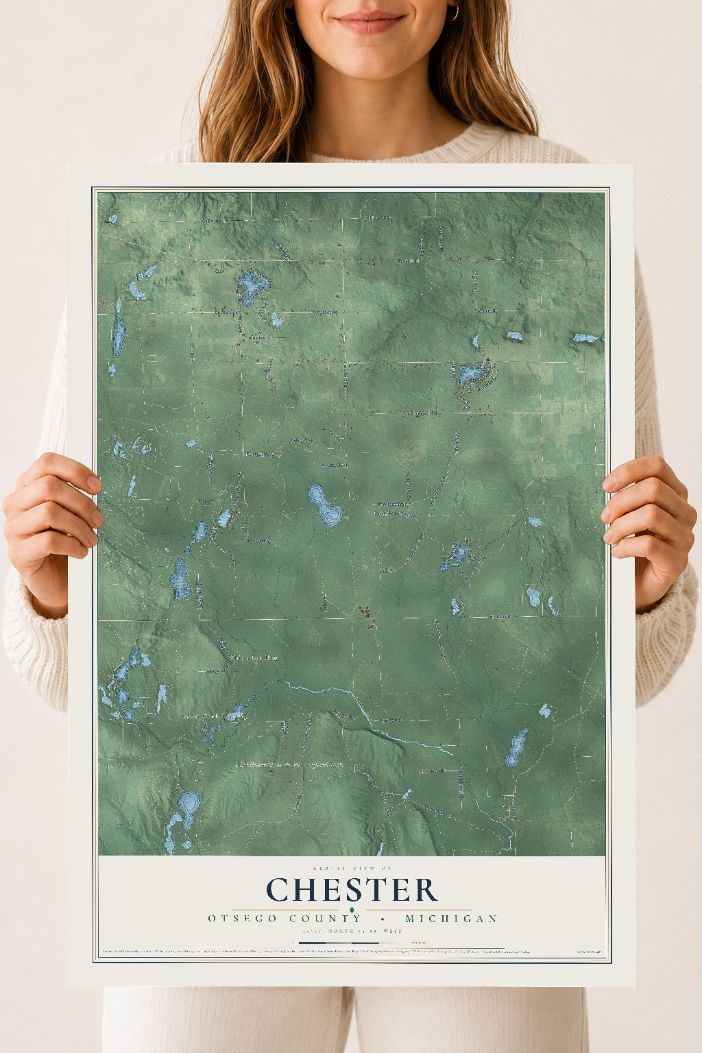 Map of Chester, Otsego County, Michigan, 18 x 24 inch unframed archival matte print
