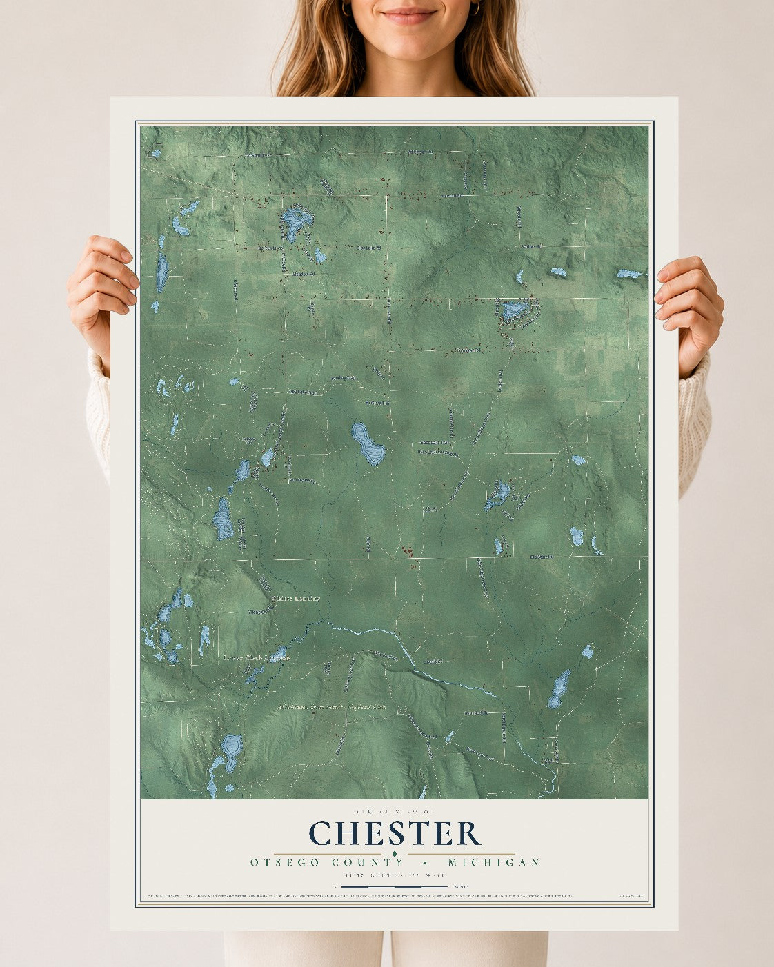 Map of Chester, Otsego County, Michigan, 24 x 36 inch unframed archival matte print