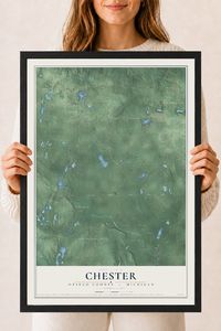 Map of Chester, Otsego County, Michigan, 18 x 24 inch print in a black wood frame