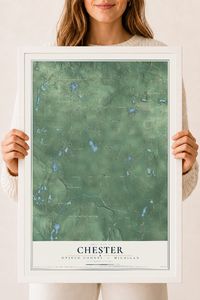 Map of Chester, Otsego County, Michigan, 18 x 24 inch print in a white wood frame