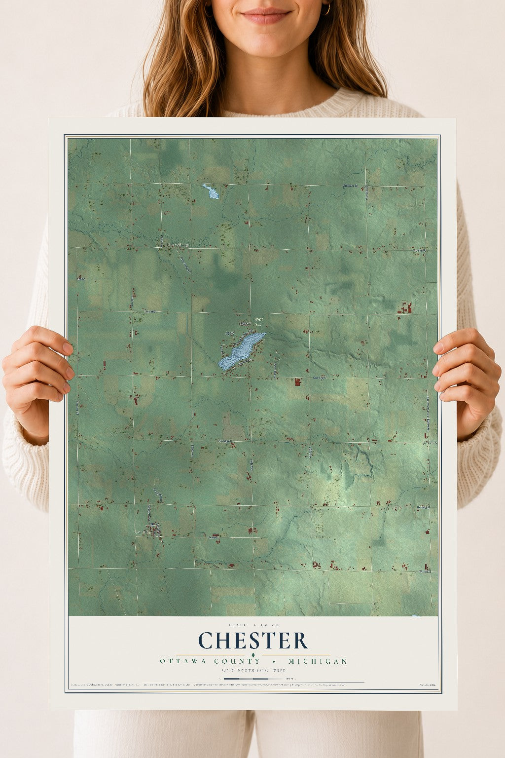 Map of Chester, Ottawa County, Michigan, 18 x 24 inch unframed archival matte print