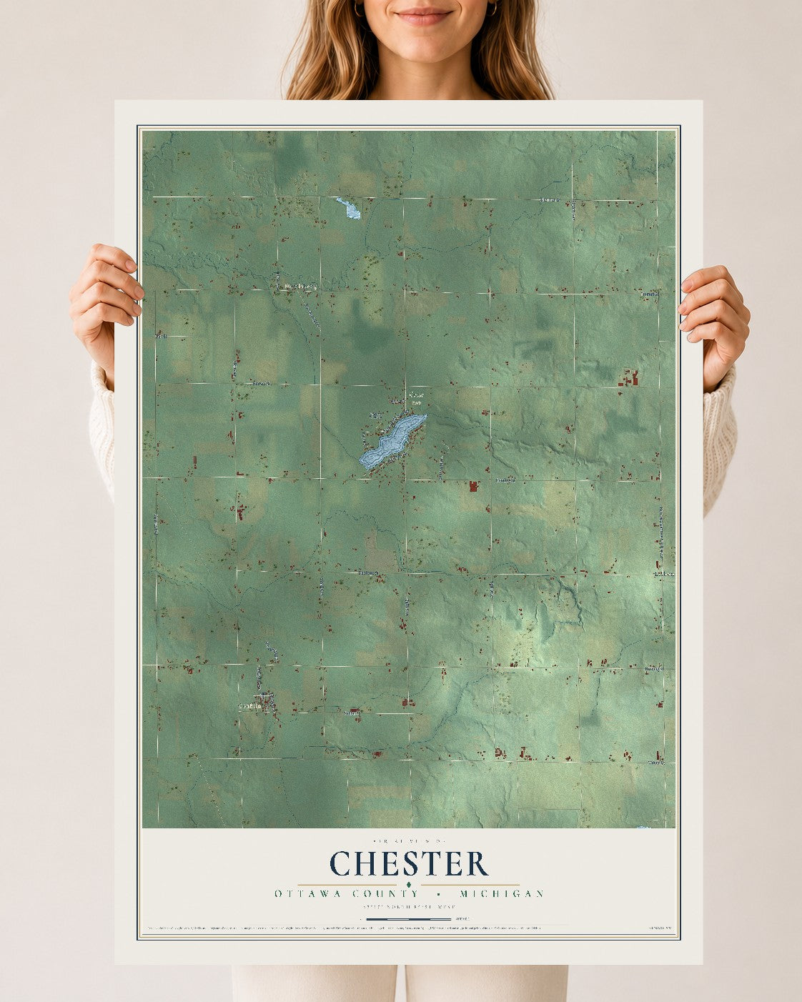 Map of Chester, Ottawa County, Michigan, 24 x 36 inch unframed archival matte print