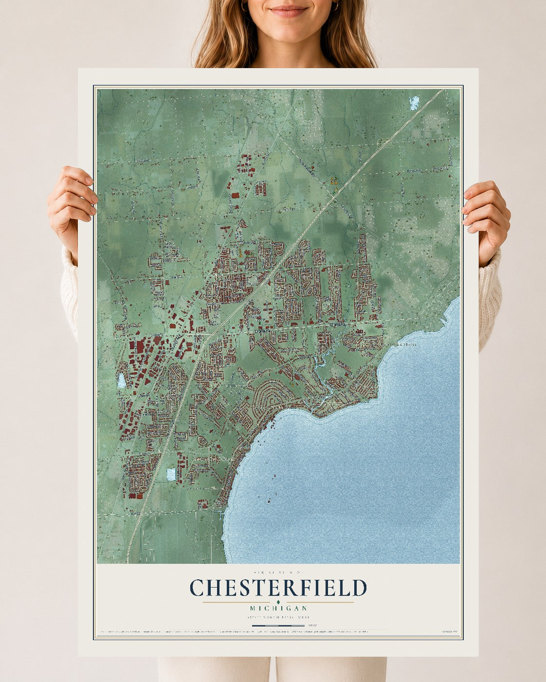 Map of Chesterfield, Michigan, 24 x 36 inch unframed archival matte print
