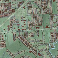 Close-up of the map of Chesterfield, Michigan print showing street and building detail