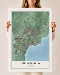 Map of Chesterfield, Michigan, 24 x 36 inch print in a white wood frame