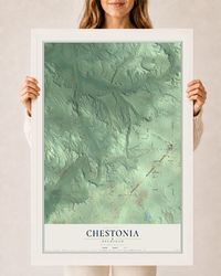 Map of Chestonia, Michigan, 24 x 36 inch print in a white wood frame