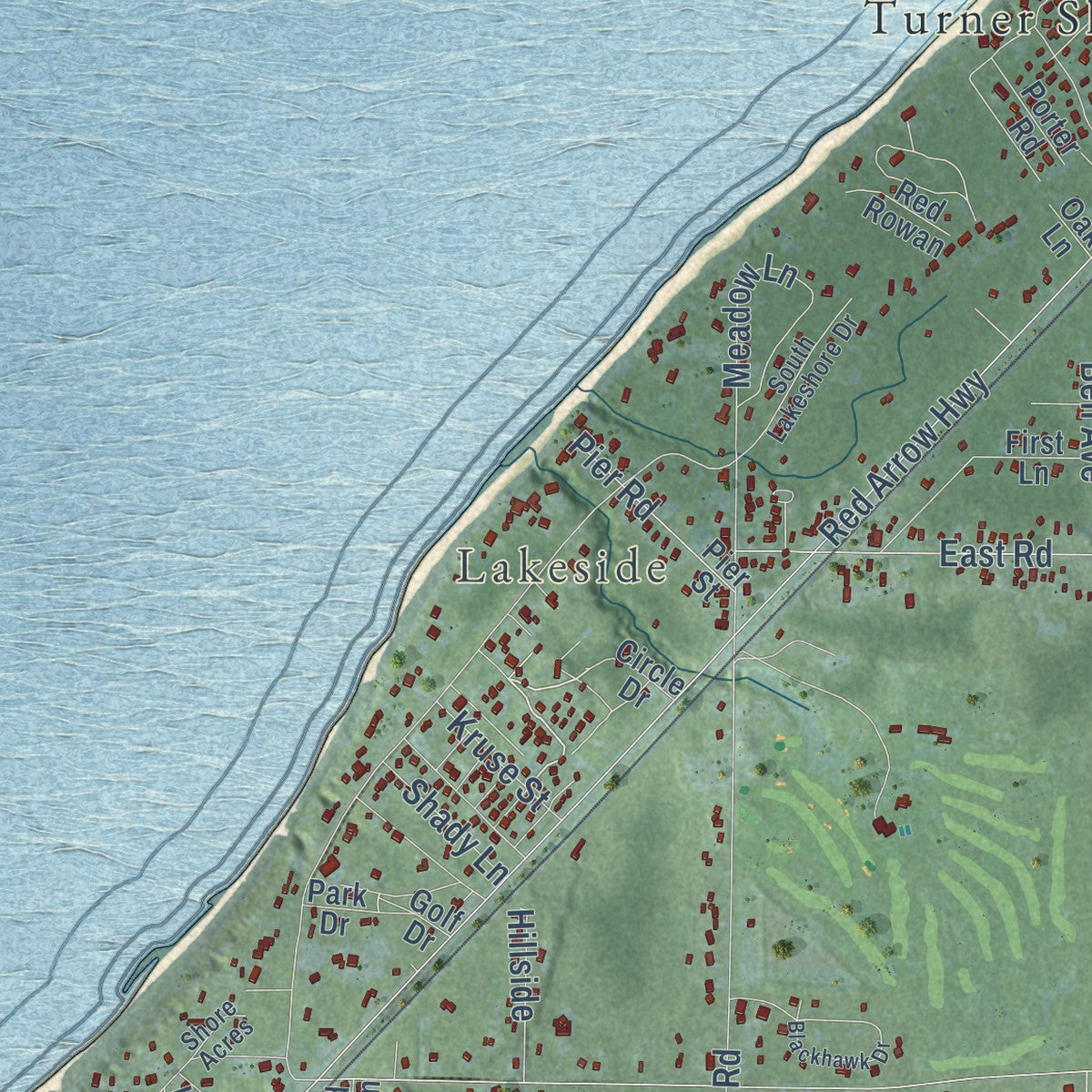 Second close-up of the map of Chikaming, Michigan print showing more streets and buildings