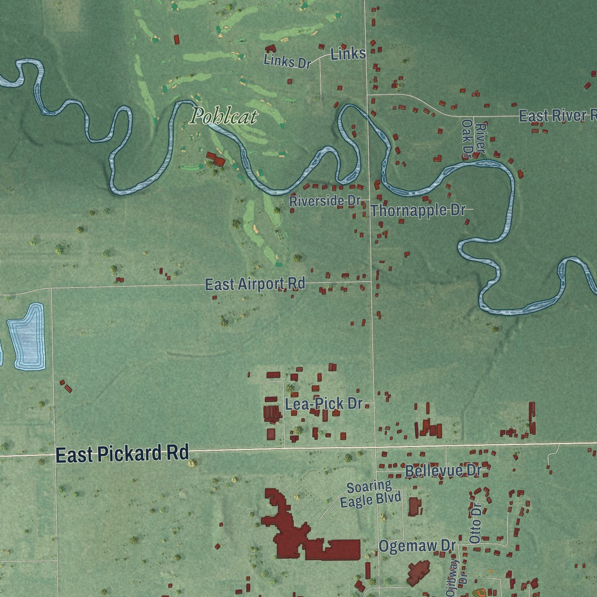 Close-up of the map of Chippewa, Isabella County, Michigan print showing street and building detail