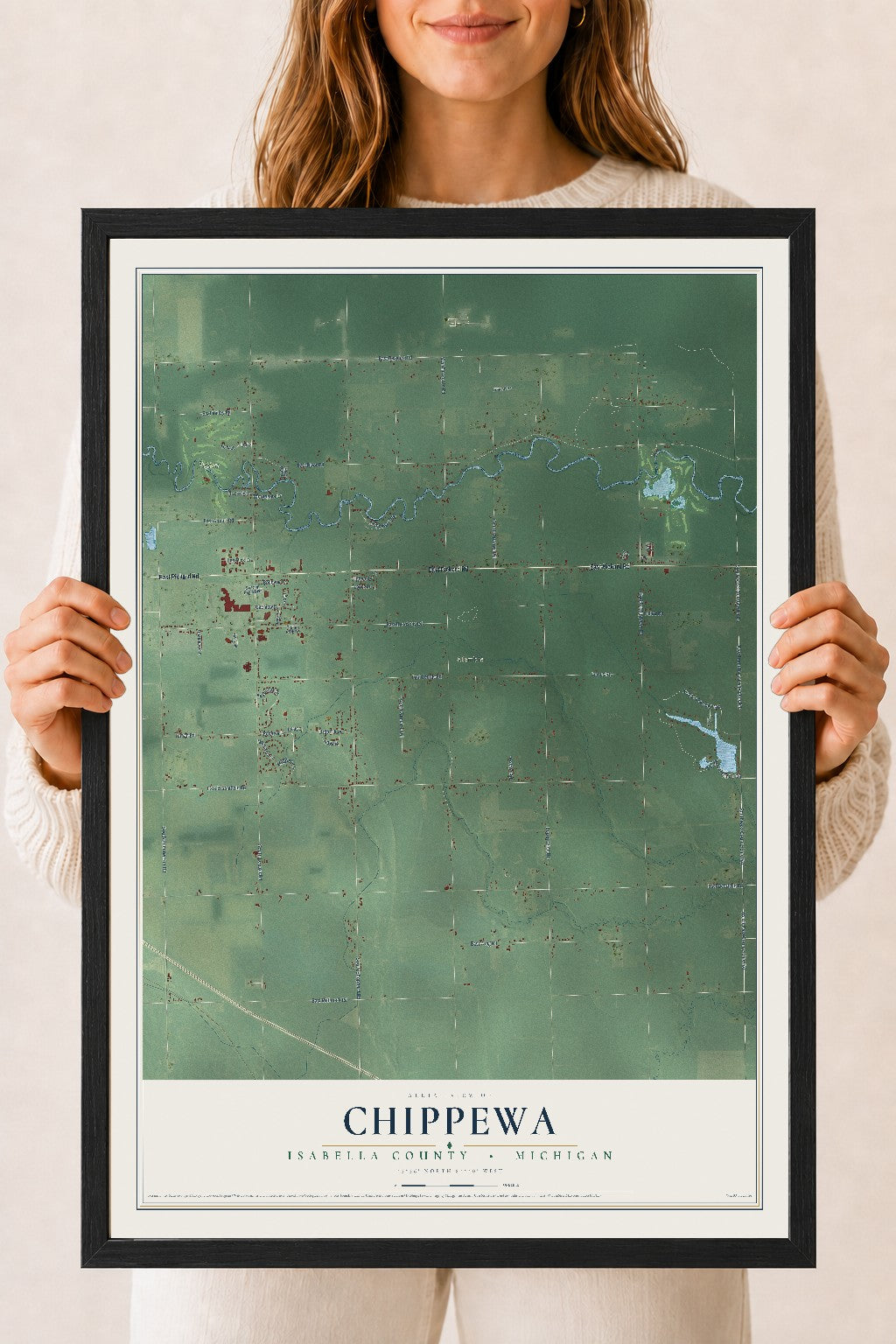 Map of Chippewa, Isabella County, Michigan, 18 x 24 inch print in a black wood frame