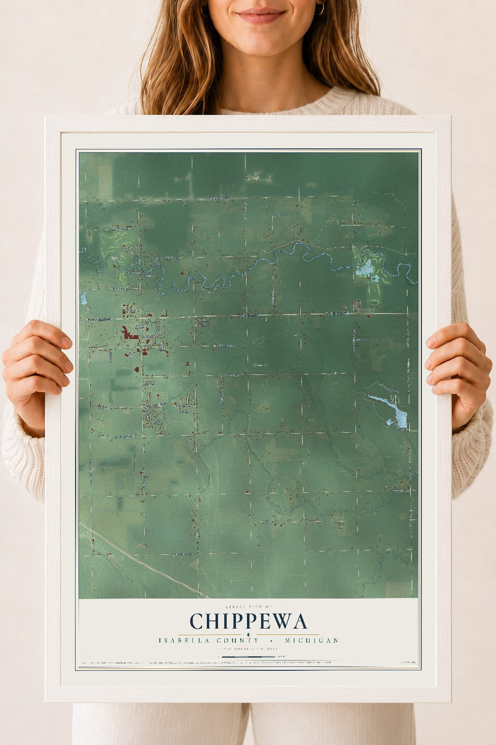 Map of Chippewa, Isabella County, Michigan, 18 x 24 inch print in a white wood frame