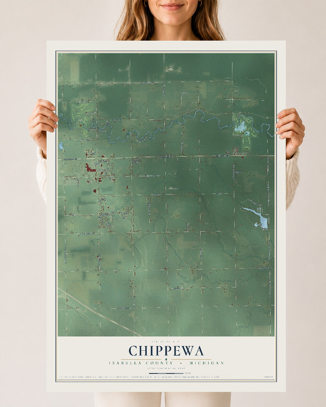 Map of Chippewa, Isabella County, Michigan, 24 x 36 inch unframed archival matte print