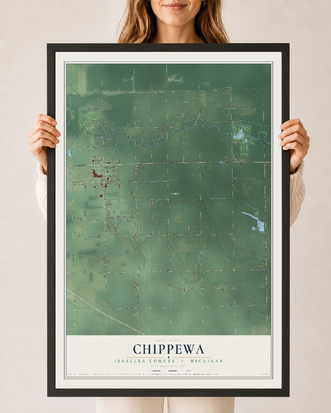 Map of Chippewa, Isabella County, Michigan, 24 x 36 inch print in a black wood frame