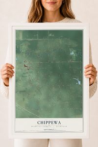 Map of Chippewa, Isabella County, Michigan, 18 x 24 inch print in a white wood frame
