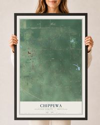 Map of Chippewa, Isabella County, Michigan, 24 x 36 inch print in a black wood frame