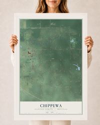 Map of Chippewa, Isabella County, Michigan, 24 x 36 inch print in a white wood frame