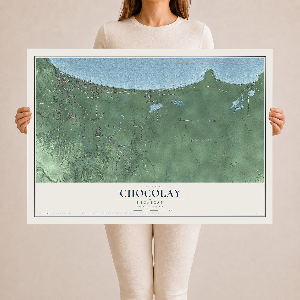 Map of Chocolay, Michigan, 24 x 36 inch unframed archival matte print