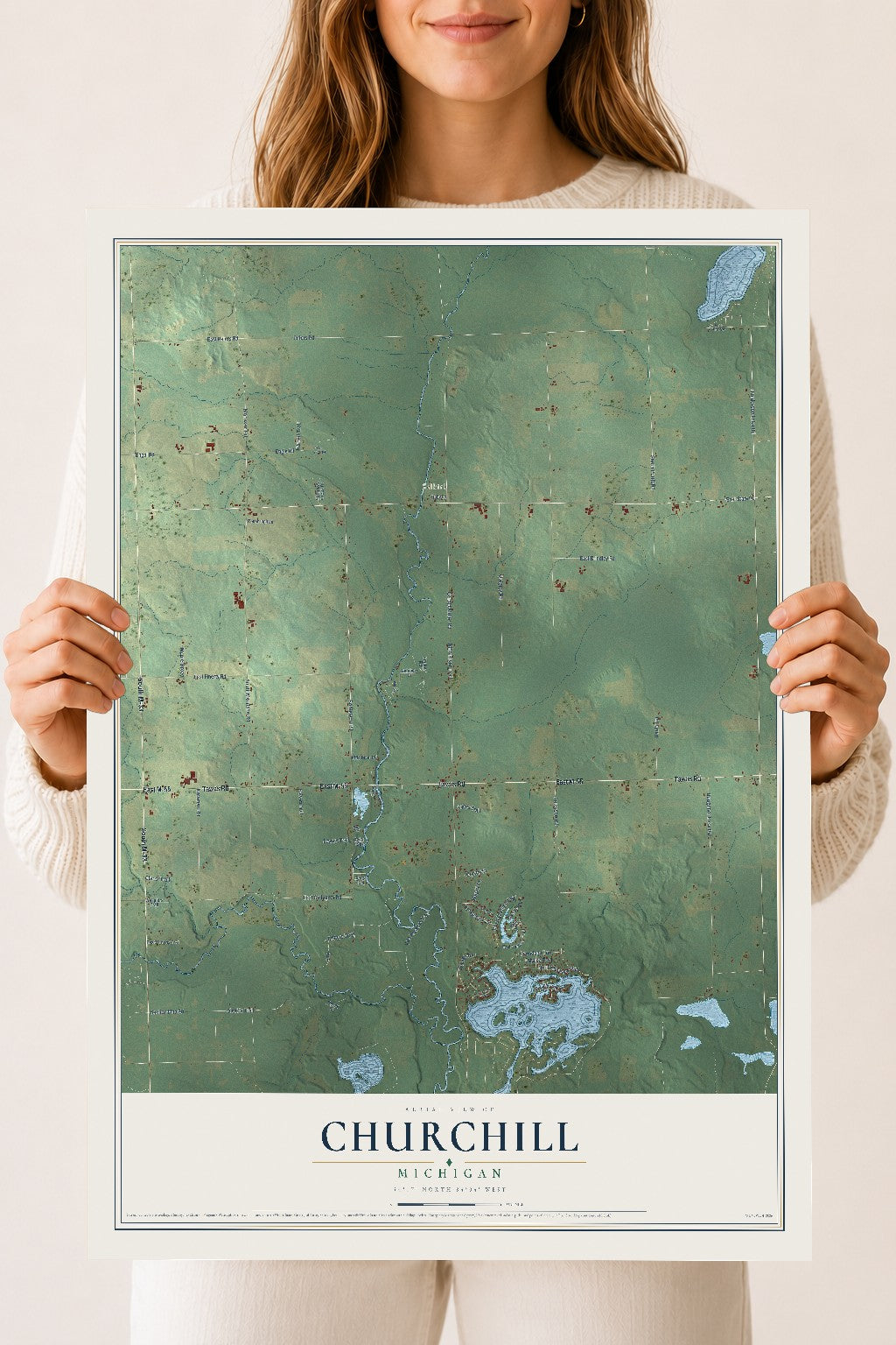 Map of Churchill, Michigan, 18 x 24 inch unframed archival matte print