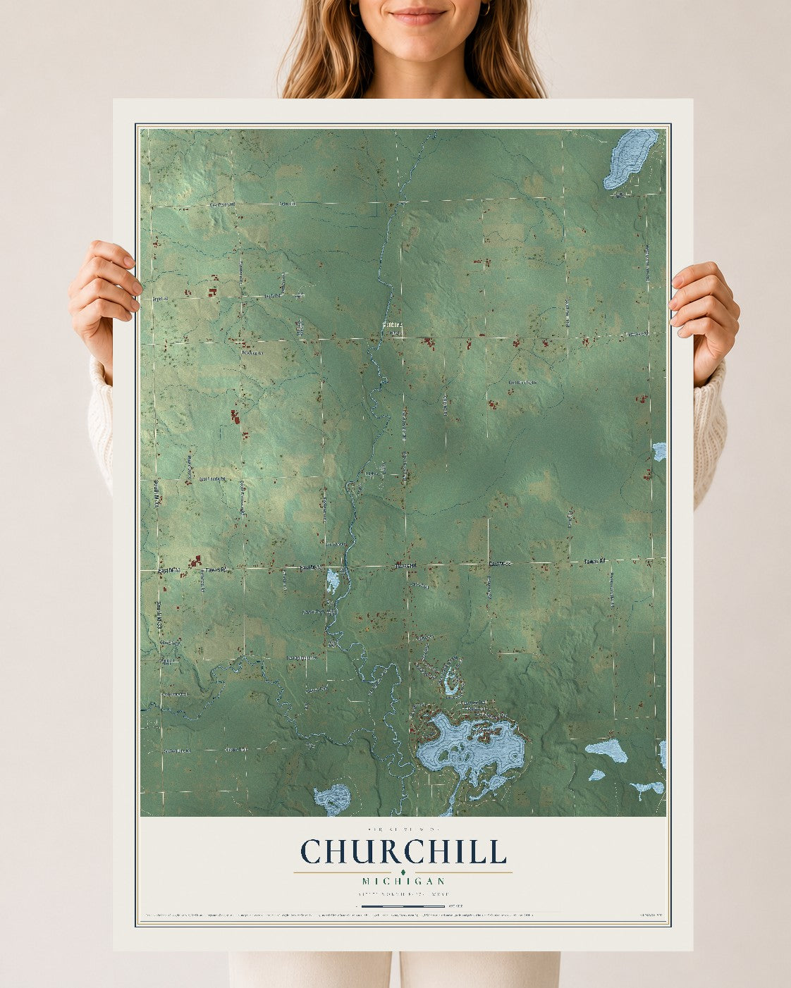 Map of Churchill, Michigan, 24 x 36 inch unframed archival matte print